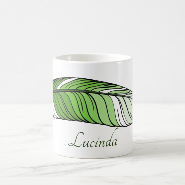 Tasse - Feder und Name in Grüntönen (Mittel)