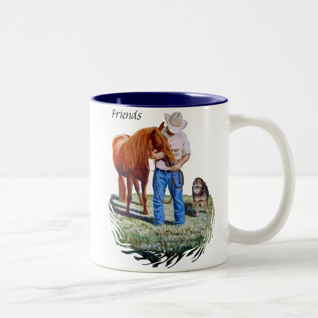 Tasse, Freunde, Mann mit seinem Pferd und Hund Zweifarbige Tasse (Rechts)