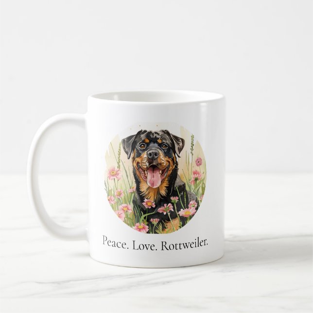 Tasse – Frieden Liebe Rottweiler – Aquarell (Links)