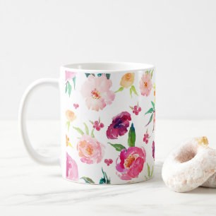 Tasse für blau-rosa Wasserfarben-Peonies