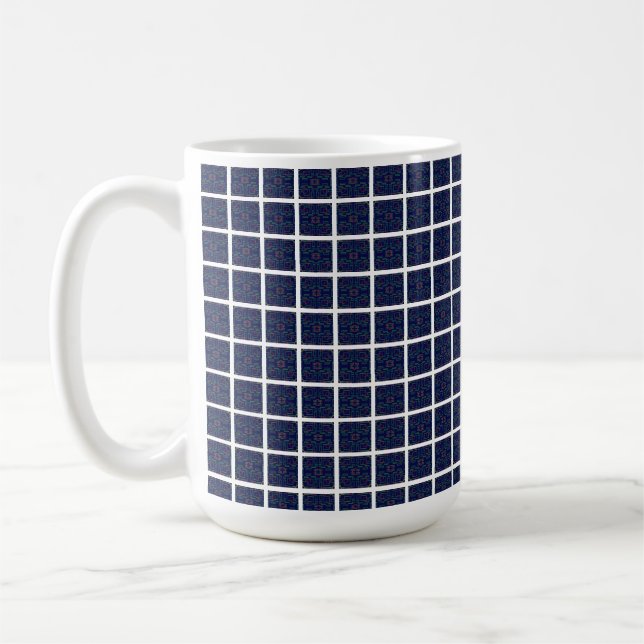 Tasse für blaue geometrische Quadrate (Links)