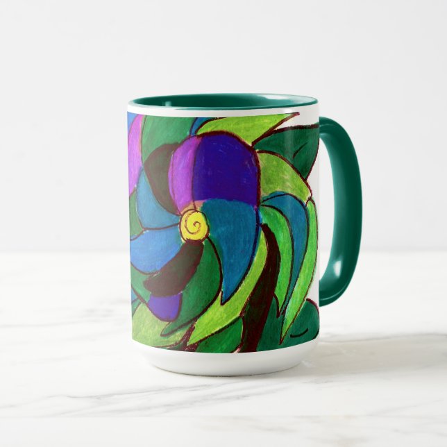 Tasse für blaue und grüne Blume (VorderseiteRechts)