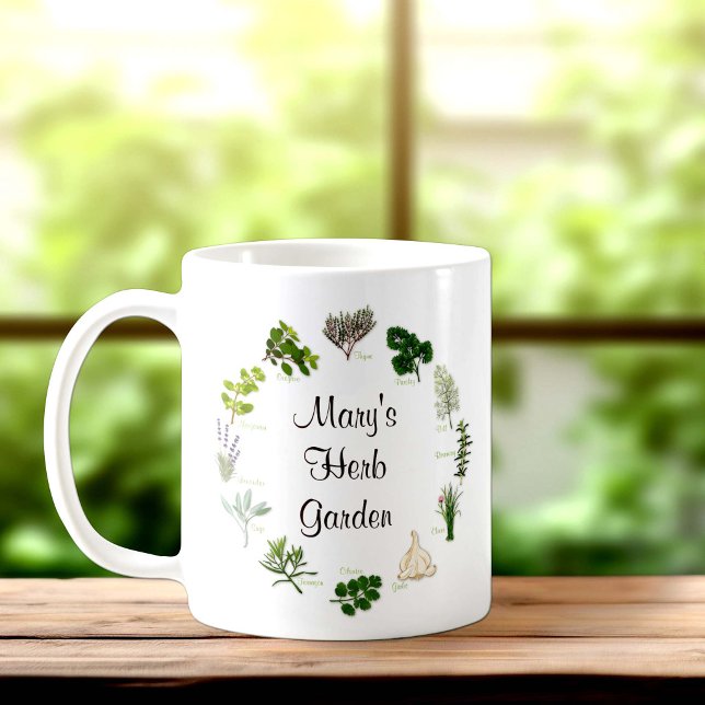 Tasse für den Herb-Garten anpassen (Customize Your Herb Garden Mug. Personalize with your custom text. Fragrant, flavorful herbs.)