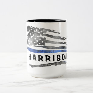 Tasse für den Namen der blauen dünnen Linie