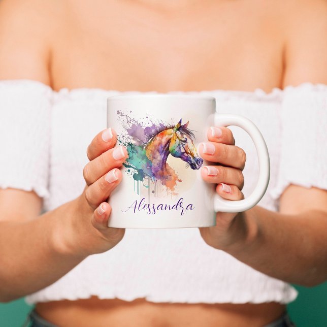 Tasse für den Namen des Pferdes Lover (Personalized Watercolor Horse Mug)