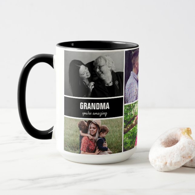 Tasse für die Oma-Familie Foto Collage Personalisi (Mit Donut)