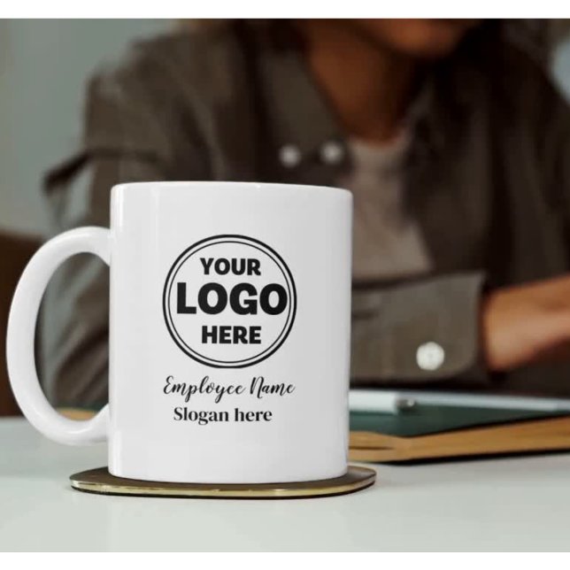 Tasse für große Mitarbeiter Slogan-Unternehmen Log (White Green Floral Mug | Custom Logo Employee Gift)
