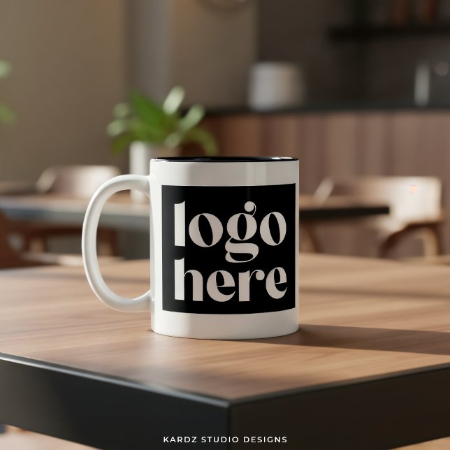 Tasse für Minimalistische Schwarz-weiße Logo-Werbe (Two-tone mug shown in an 11-oz size. Add your logo and choose size and style.)