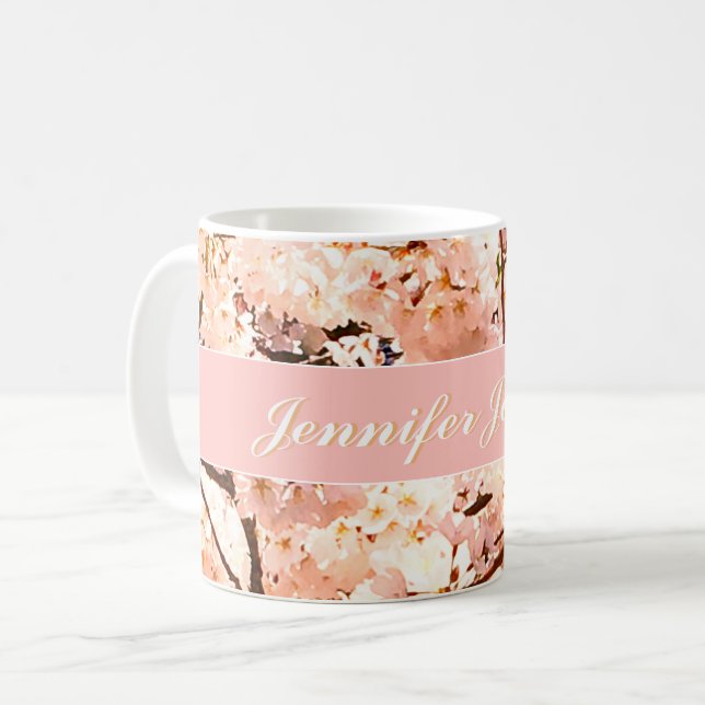 Tasse für personalisiert rosa Blumenbezeichnungen (Vorderseite Links)
