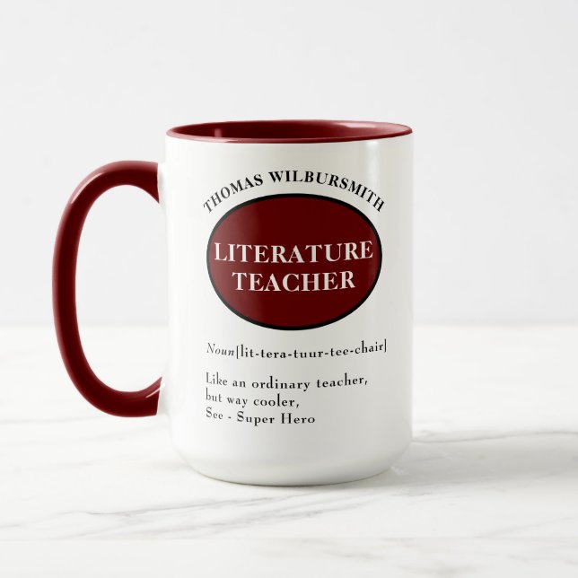 Tasse für personalisierte Literaturlehrer (Links)