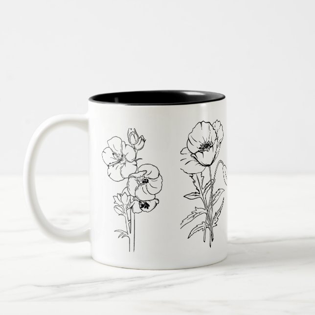 Tasse für Schwarz-Weiß-Blumendesign (Links)