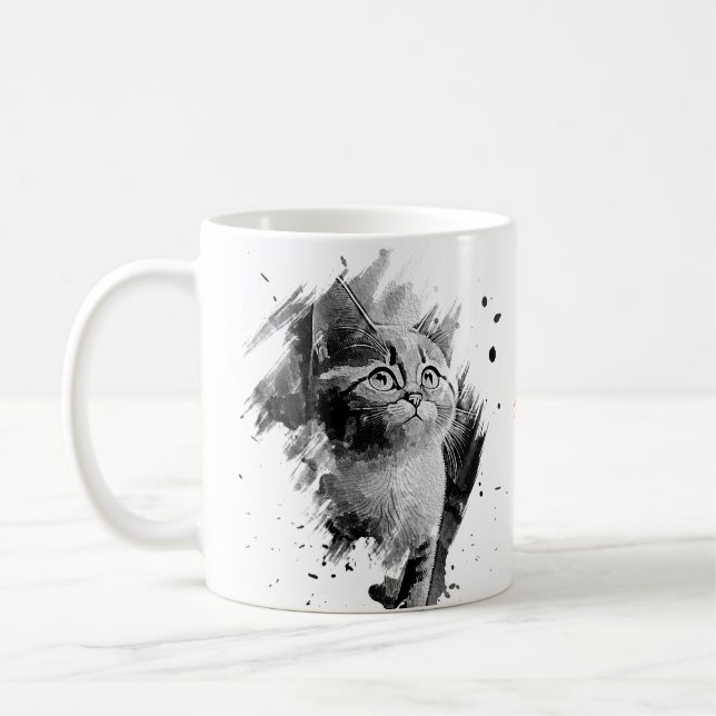 Tasse für Schwarz-Weiß-Malerei Katzenkatze anpassb (Links)