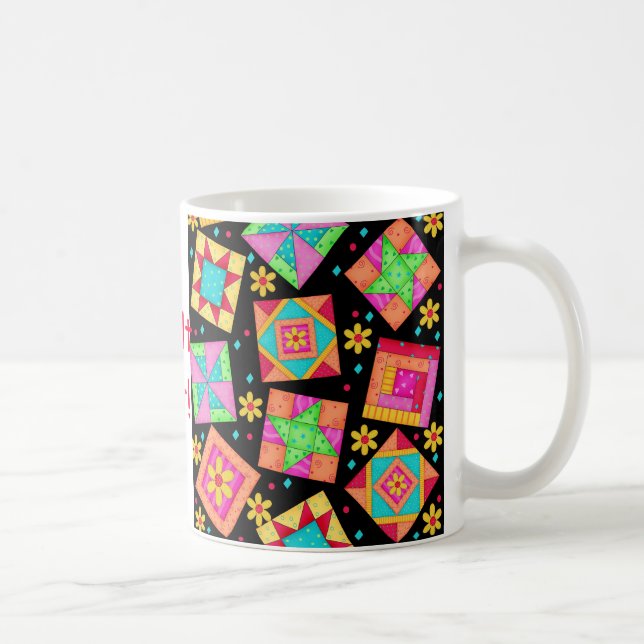 Tasse für schwarze Patchwork-Quilt-Blöcke (Rechts)