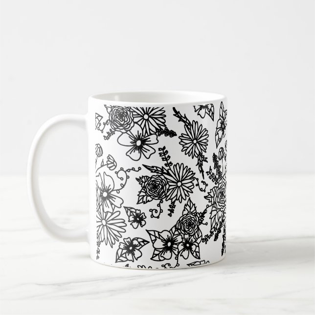 Tasse für Schwarzweiß-Wildblume (Links)