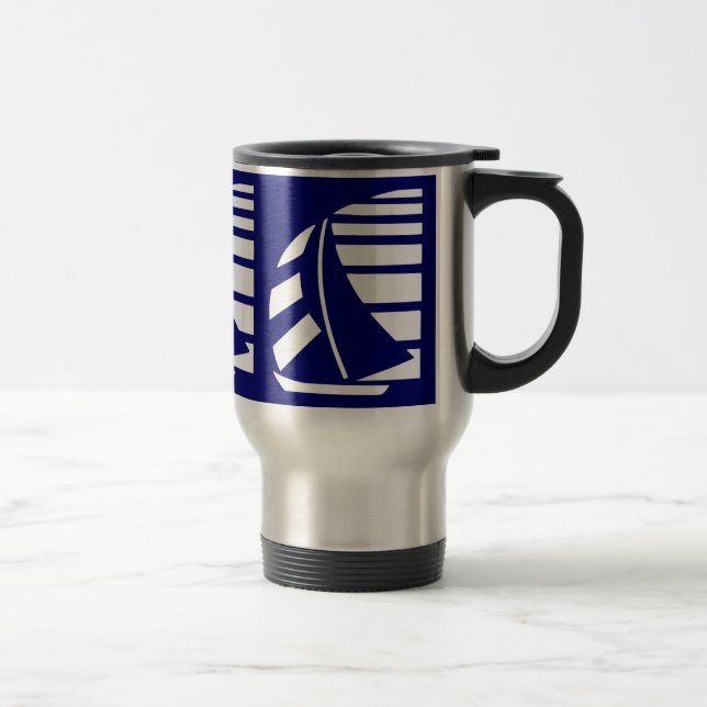 Tasse für Segelboote mit blauen und weißen Rennen (Rechts)