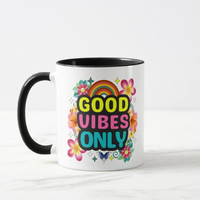 Tasse 'Good Vibes Only' - Farbige Regenbogen-Kaffe (Links)