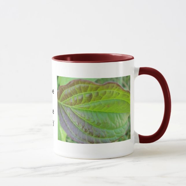 Tasse grün, braun mit Text: haben Sie einen schöne (Rechts)