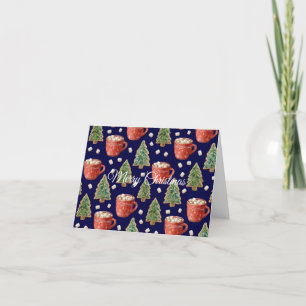 Tasse heißer Kakao- und Weihnachtsbaumkekse Feiertagskarte