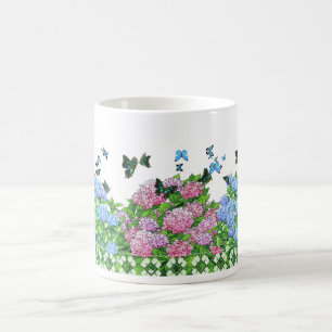 Tasse Hydrangeas und Schmetterlinge Rosa, Blau, Gr