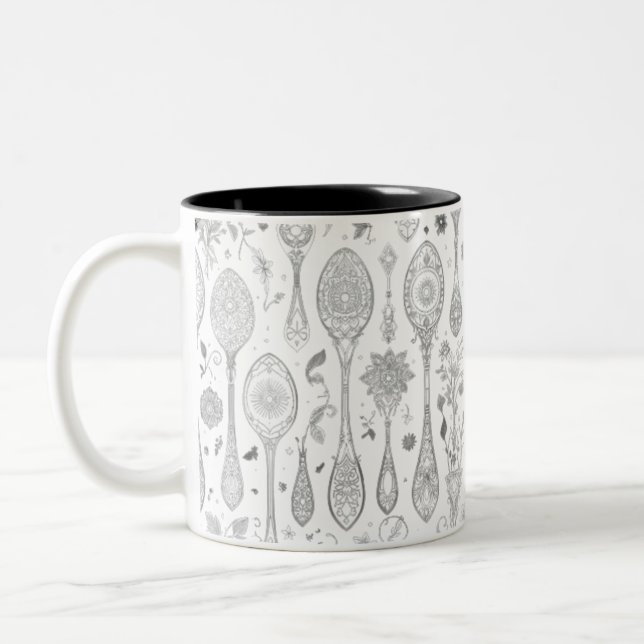 Tasse im Boho-Stil - Schwarz-Weiß-Löffel (Links)