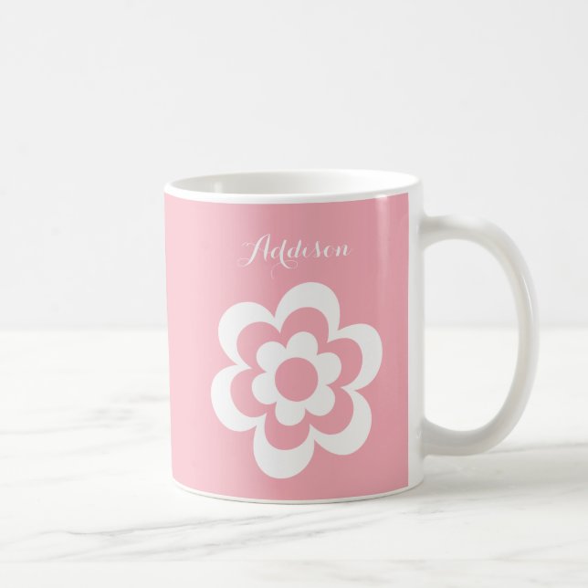 Tasse in rosa, klassisch mit weißer Blume (Rechts)