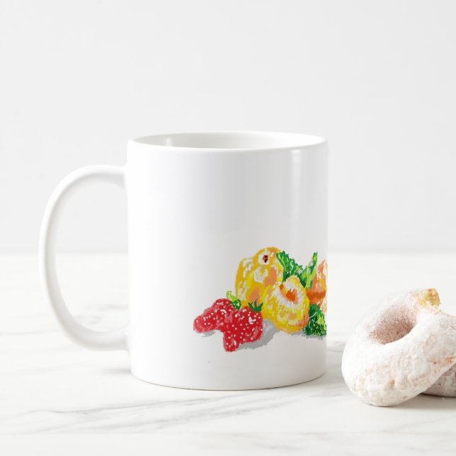 Tasse: Japanische Pflaumen mit Erdbeeren Kaffeetasse (Mit Donut)