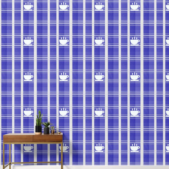 Tasse Java Blau Karo Küche Tapete (Korridor)