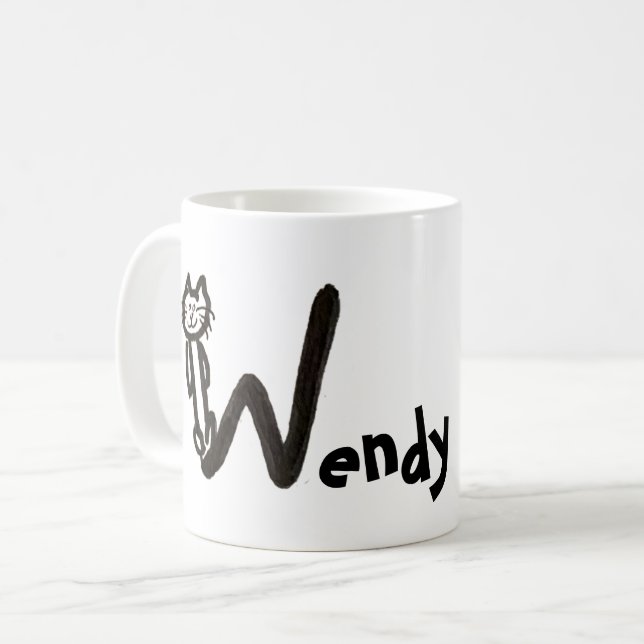 Tasse: Katzenbrief W mit Name Kaffeetasse (Vorderseite Links)