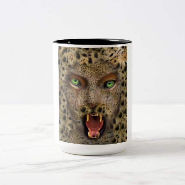 Tasse, Leopard Frau Zweifarbige Tasse (Mittel)