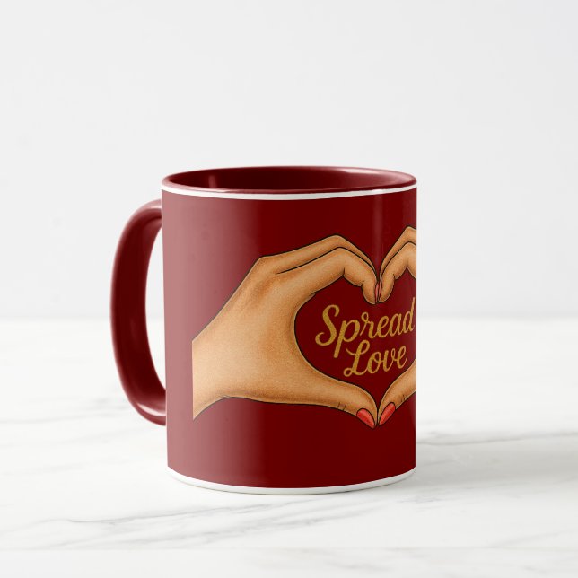 Tasse 'Liebe verbreiten Herz Hände Gold Combo' (Vorderseite Links)