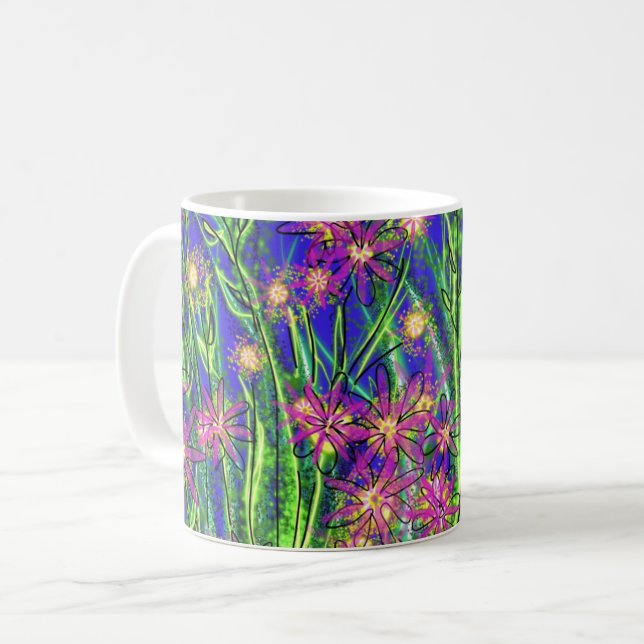 Tasse mit abstraktem Entwurf mit surreal Blumen! (Vorderseite Links)