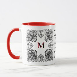 Tasse mit abstraktem Schwarz-Weiß-Doodle und Initi