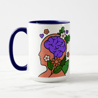 Tasse mit achtsamer Gehirn-Blumenillustration