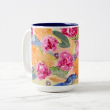 Tasse mit Aquarellblumen