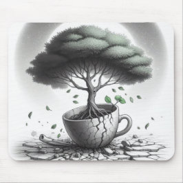 Tasse mit Baum gebrochen. Mousepad