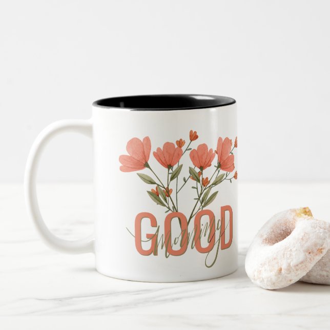 Tasse mit Blume und guten Morgen (Mit Donut)