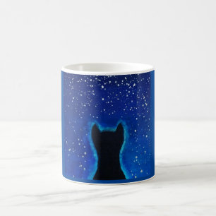 Tasse mit Cat Silhouete unter Sternenhimmel