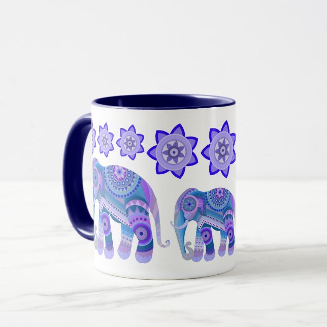 TASSE MIT COOLEN ELEFANTEN UND BLUME (Vorderseite Links)