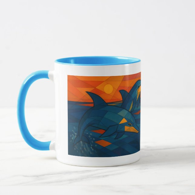 Tasse mit Delfinmotiv im kubistischen Stil  (Links)