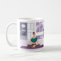 Tasse mit dem Bild einer Yoga-Frau auf Zuhause