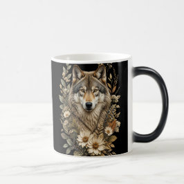 Tasse mit einem majestätischen Wolf und floraler N