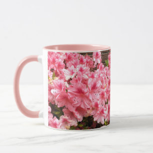 Tasse mit Foto von rosa Blumen
