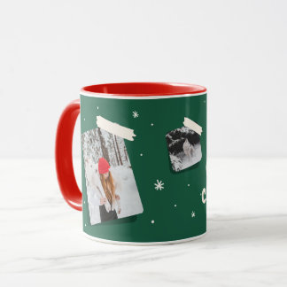 Tasse mit Fotos und Schneeflocken