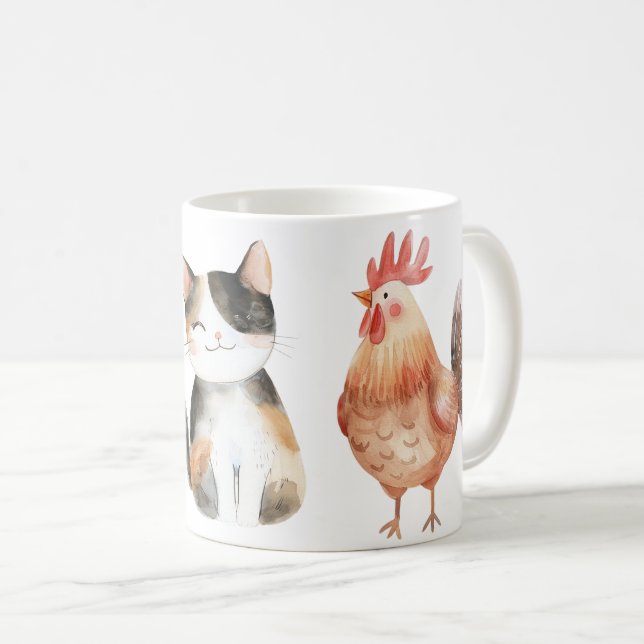 Tasse mit Hund, Katze und Huhn (VorderseiteRechts)