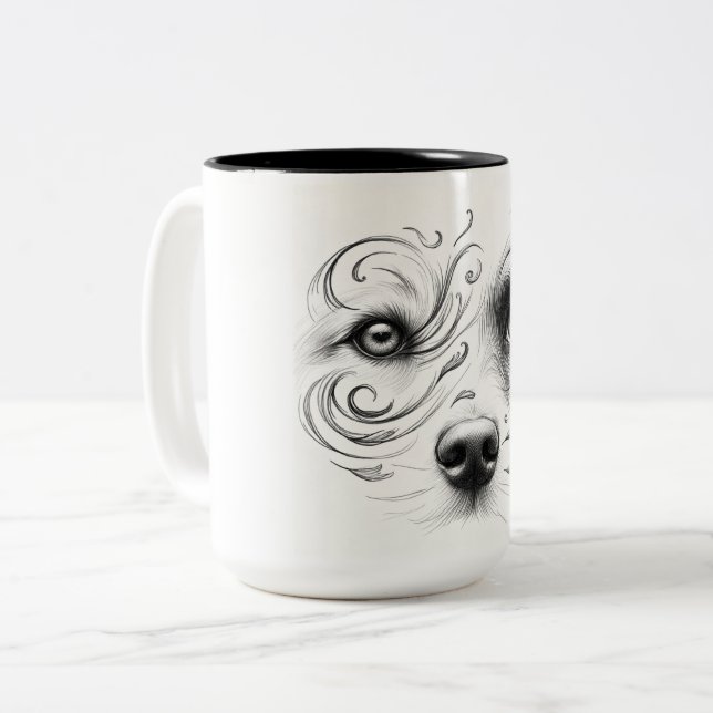 Tasse mit Hund und menschlichem Gesicht (Vorderseite Links)
