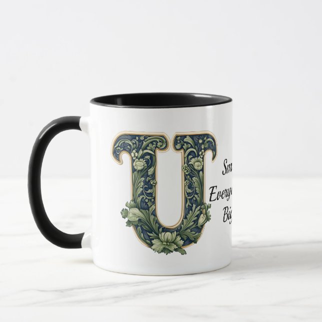 Tasse mit individuellem Namen und grünem Blatt-Mon (Links)