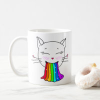 Tasse mit Kawaii niedliche Katze mit Regenbogen.