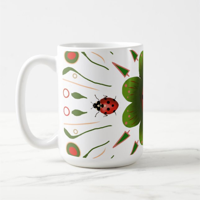 Tasse mit ladybug-Design, rot & grün auf weiß. (Links)