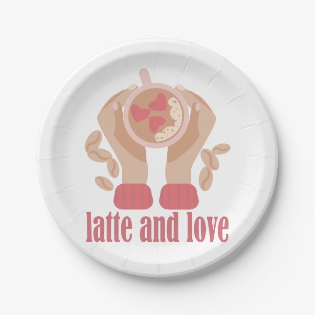 Tasse mit Liebe, Händchen und Kaffee - Angebot Pappteller (Vorderseite)