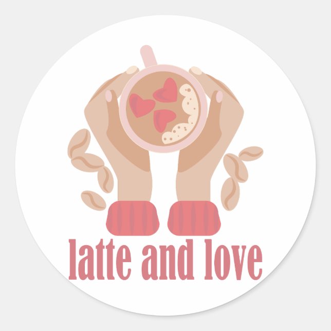 Tasse mit Liebe, Händchen und Kaffee - Angebot Runder Aufkleber (Vorderseite)